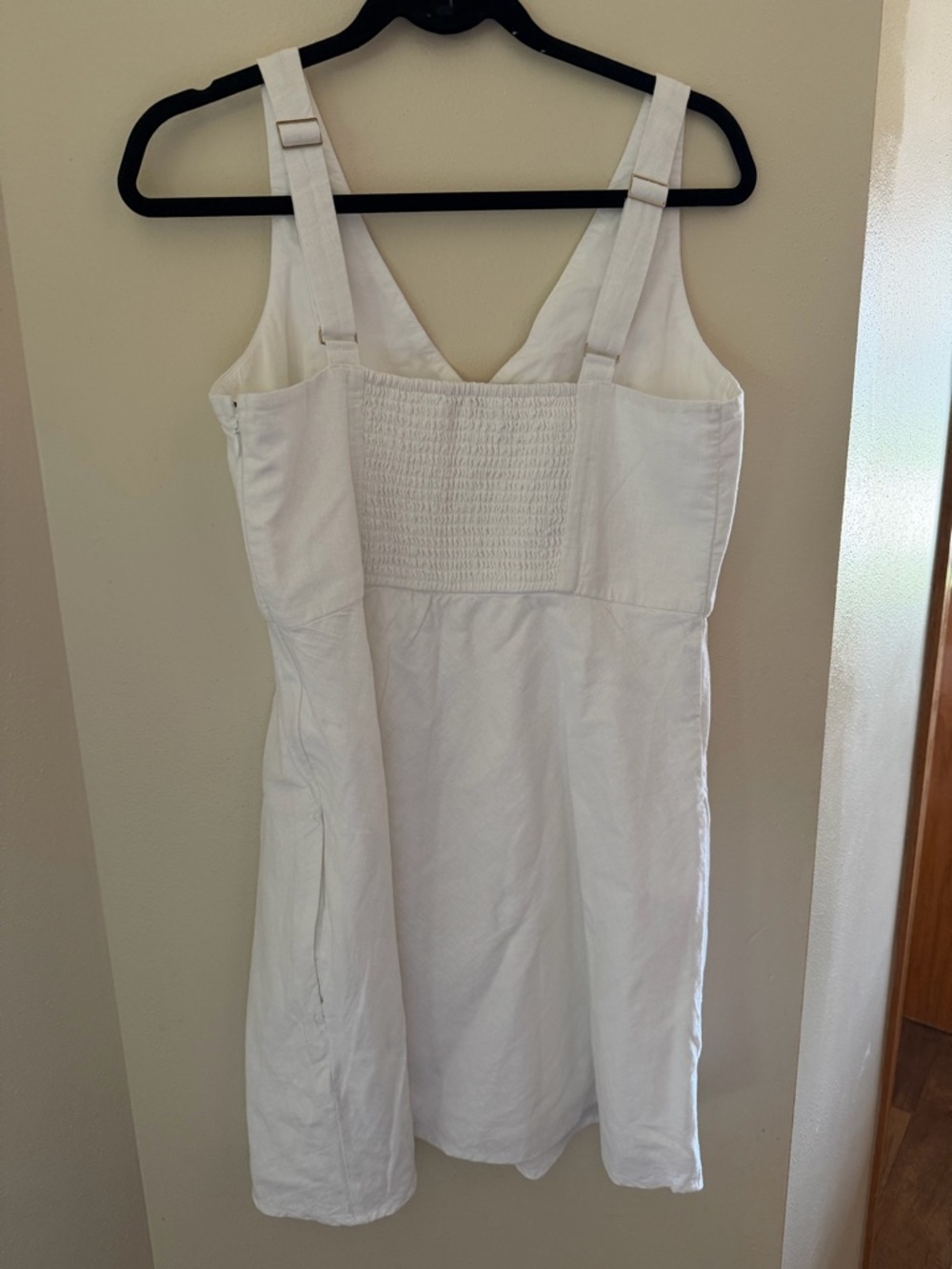 Abercrombie & Fitch White V-Neck Linen Blend Dress Large Tall - Picture 3 of 6